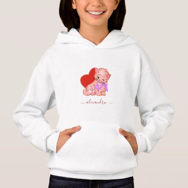 Niedlich Kitten Red Heart & Girls Name Sweet Liebe Hoodie (Vorderseite)
