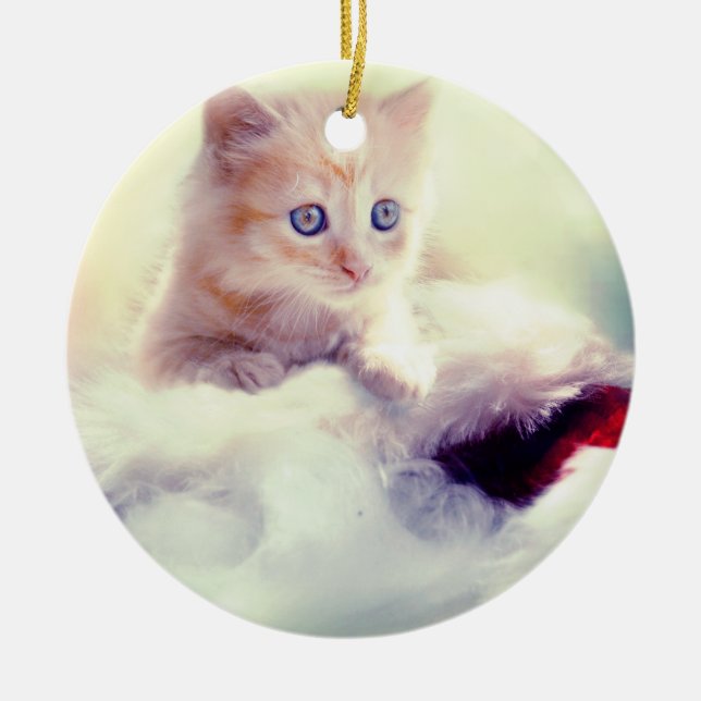 Niedlich Kitten Round Christmas Decoration Keramikornament (Vorne)