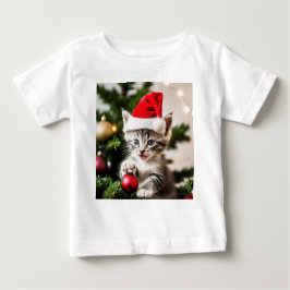 Niedlich Kitten spielt mit der Weihnachtsbaumkatze Baby T-shirt