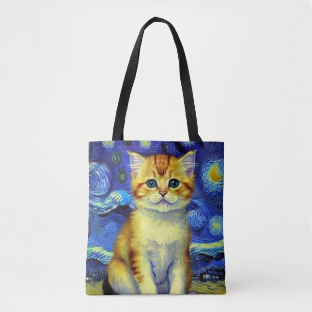 Niedlich Kitten Starry Night Van Gogh (Vorderseite)