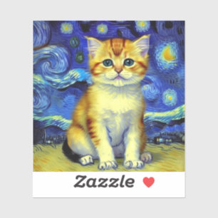 Niedlich Kitten Starry Night Van Gogh Aufkleber