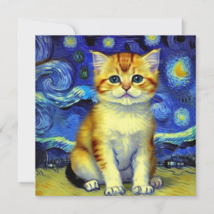 Niedlich Kitten Starry Night Van Gogh Einladung