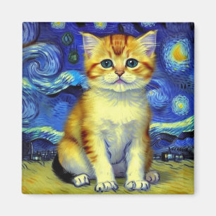 Niedlich Kitten Starry Night Van Gogh Magnet