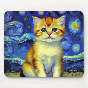 Niedlich Kitten Starry Night Van Gogh Mousepad