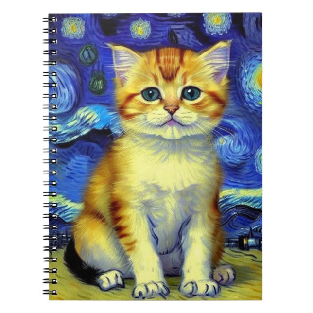 Niedlich Kitten Starry Night Van Gogh Notizblock (Vorderseite)