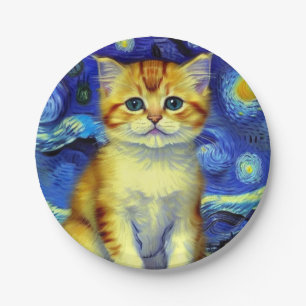 Niedlich Kitten Starry Night Van Gogh Pappteller