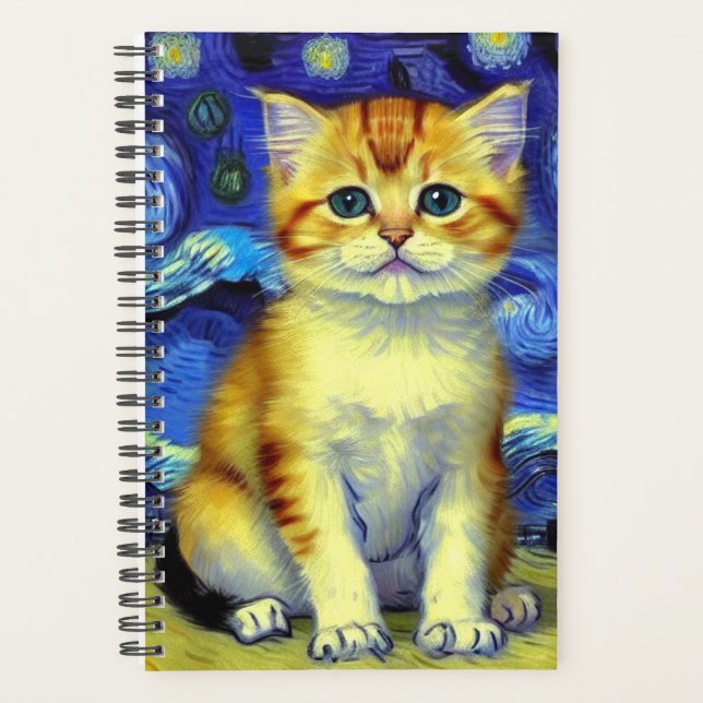 Niedlich Kitten Starry Night Van Gogh Planer (Vorderseite)