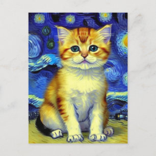 Niedlich Kitten Starry Night Van Gogh Postkarte