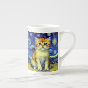 Niedlich Kitten Starry Night Van Gogh Prozellantasse
