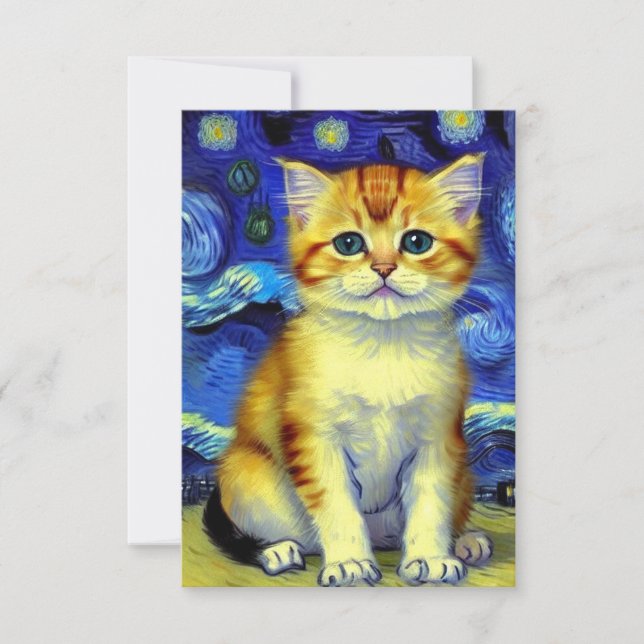 Niedlich Kitten Starry Night Van Gogh RSVP Karte (Vorderseite)