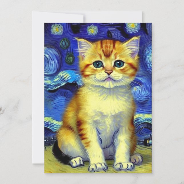 Niedlich Kitten Starry Night Van Gogh Save The Date (Vorderseite)