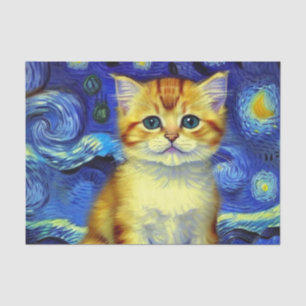 Niedlich Kitten Starry Night Van Gogh Seidenpapier