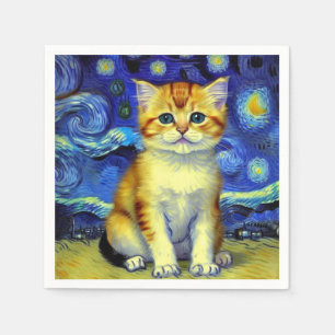 Niedlich Kitten Starry Night Van Gogh Serviette