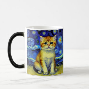 Niedlich Kitten Starry Night Van Gogh Verwandlungstasse