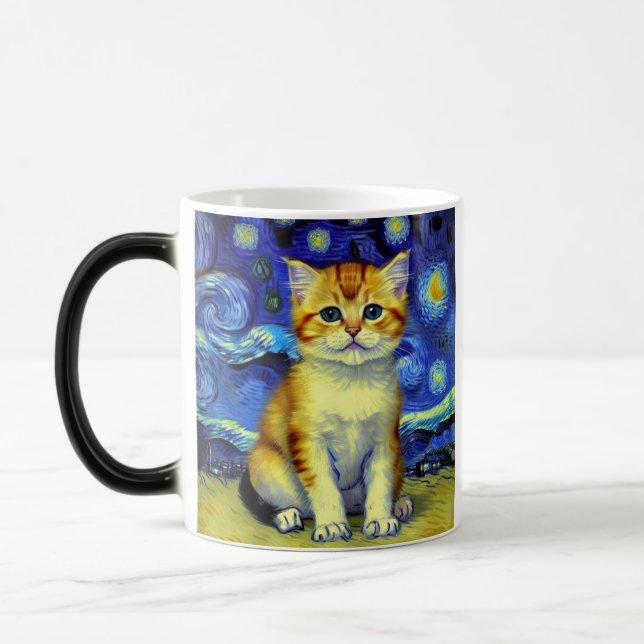 Niedlich Kitten Starry Night Van Gogh Verwandlungstasse (Links)