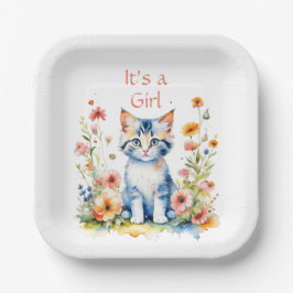 Niedlich Kitten Themed Girl's Baby Shower Pappteller