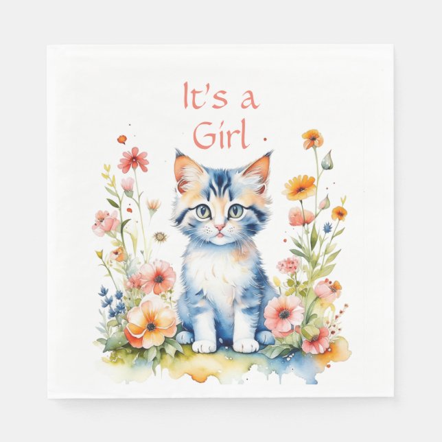 Niedlich Kitten Themed Girl's Baby Shower Serviette (Vorderseite)