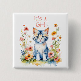 Niedlich Kitten Themed It's a Girl Button