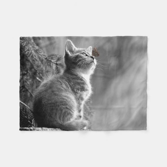 Niedlich Kitten und Butterfly Fleecedecke (Vorderseite (Horizontal))