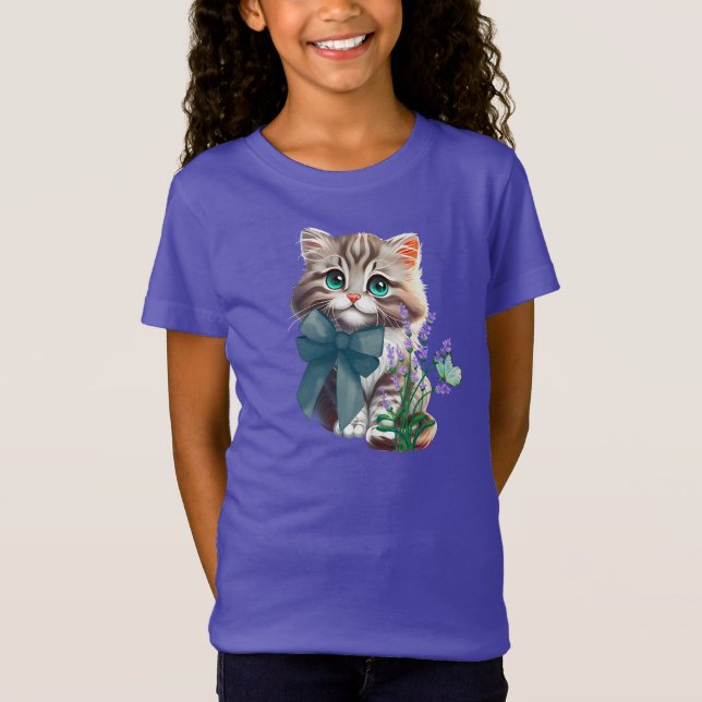 Niedlich Kitten und Butterfly T-Shirt (Vorderseite)