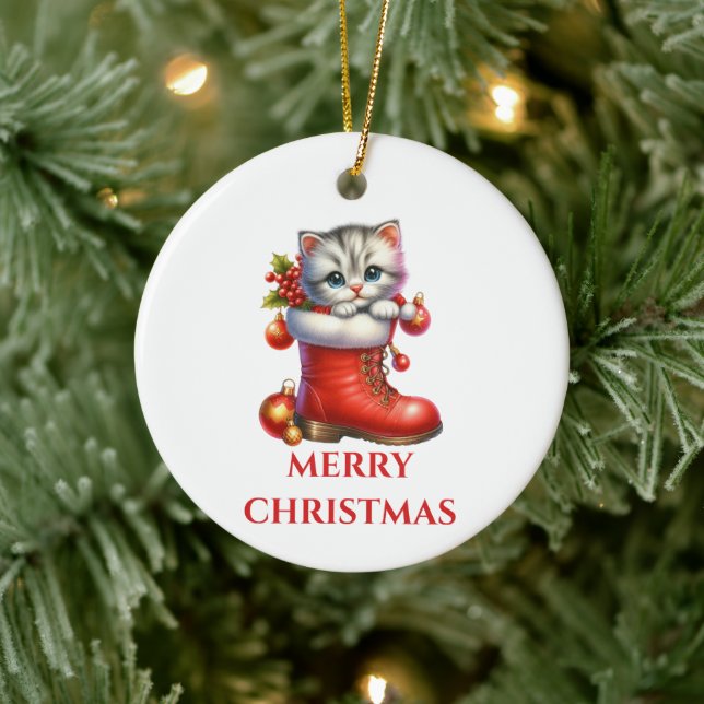 Niedlich Kitten Weihnachten Keramik Ornament (Baum)