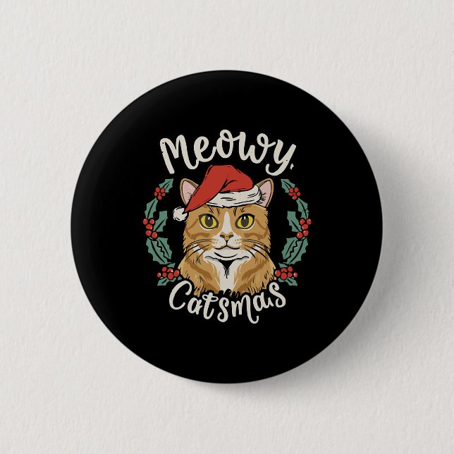 Niedlich Kitten Weihnachts-Weihnachtsmannmütze Meo Button (Vorderseite)