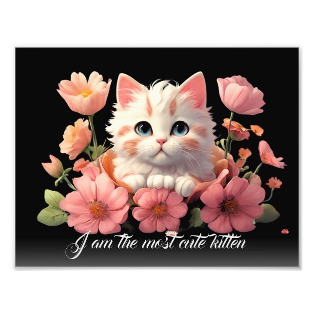 Niedlich Kitten White Cat in Blume Personalisiert Fotodruck (Vorne)