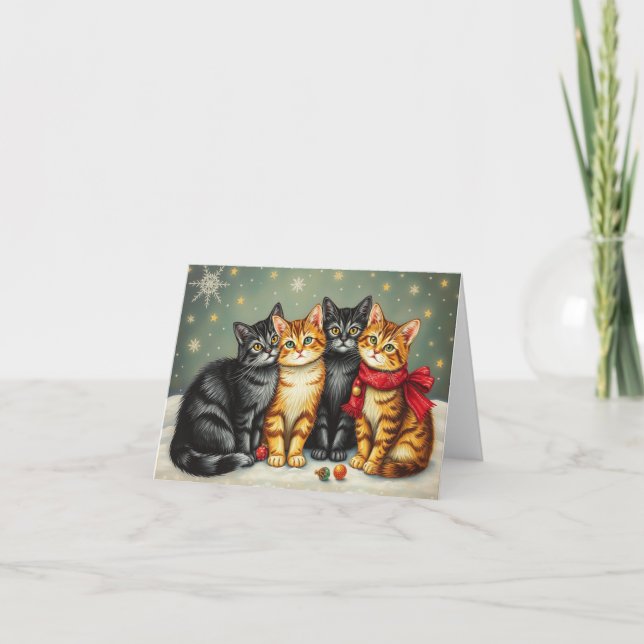 Niedlich Kitten Xmas Card Dankeskarte (Vorderseite)