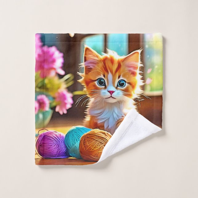 Niedlich Kitten Yarn Badhandtuch Set (Waschlappen)