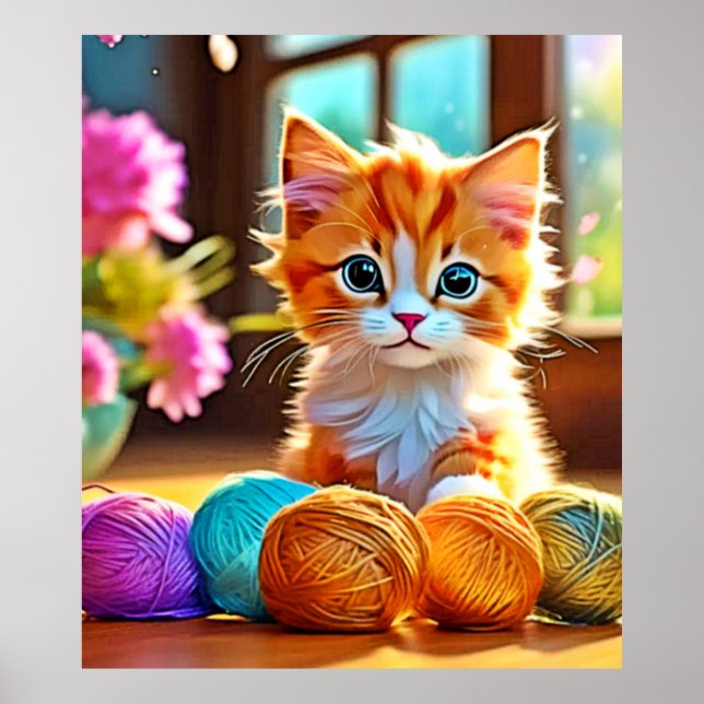 Niedlich Kitten Yarn Poster (Vorne)