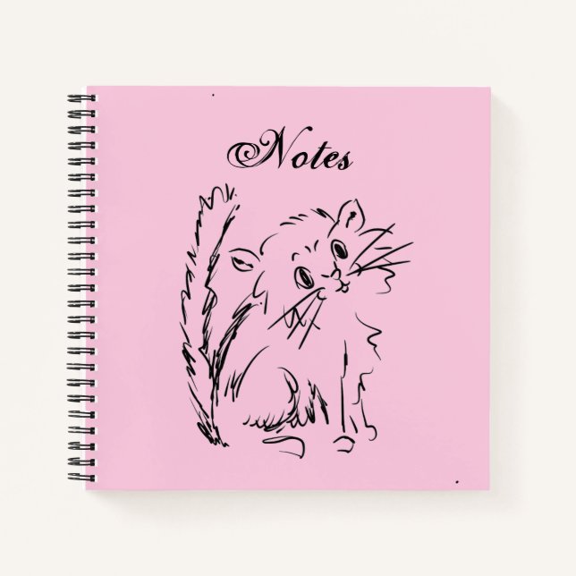 Niedlich Kitty Cartoon Pink Square Spiral Notizbuch (Vorderseite)