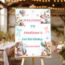 Niedlich Kitty Cat 1. Geburtstag Begrüßungszeichen