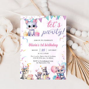 Niedlich Kitty Cat 1. GeburtstagsParty Einladung