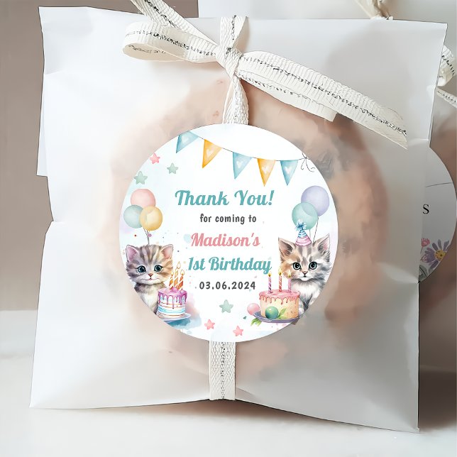 Niedlich Kitty Cat 1. GeburtstagsParty Geschenkanhänger (Von Creator hochgeladen)
