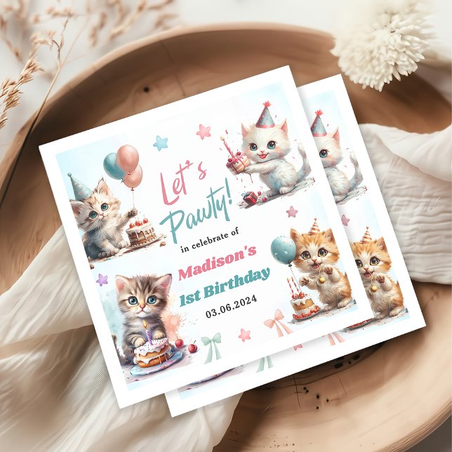 Niedlich Kitty Cat 1. GeburtstagsParty Serviette (Von Creator hochgeladen)