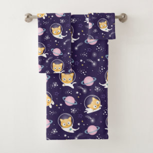 Niedlich Kitty Cat Astronauten Muster Badhandtuch Set