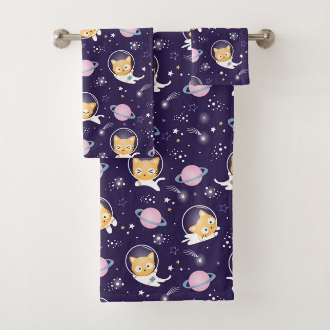 Niedlich Kitty Cat Astronauten Muster Badhandtuch Set (Insitu)