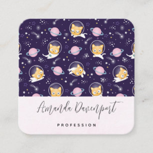 Niedlich Kitty Cat Astronauten Muster Quadratische Visitenkarte