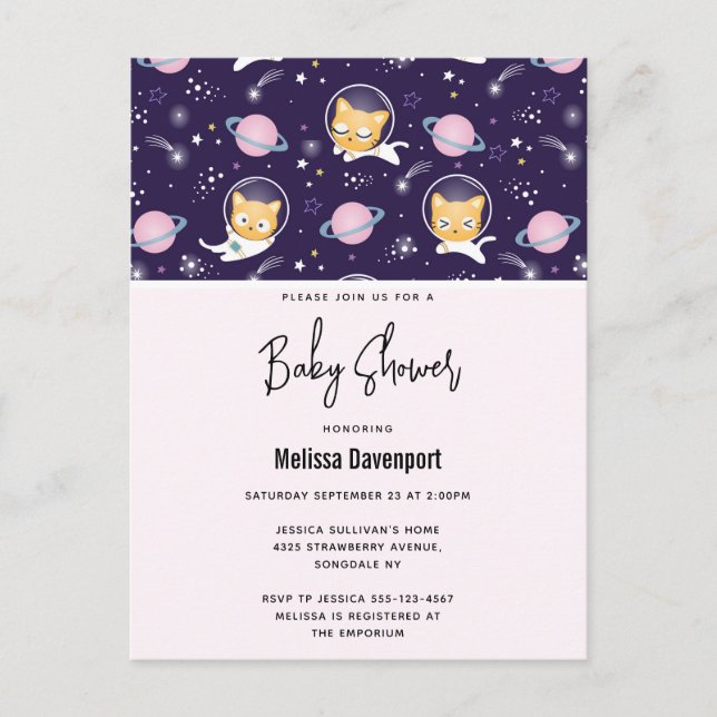 Niedlich Kitty Cat Astronauts Pattern Kinderdusche Postkarte (Vorderseite)