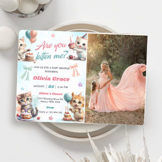 Niedlich Kitty Cat Baby Dusche Party Foto Einladung