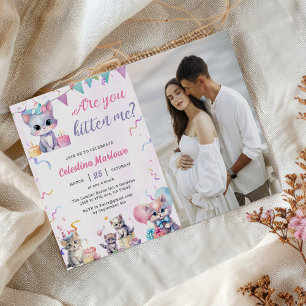 Niedlich Kitty Cat Baby Dusche Party Foto Einladung