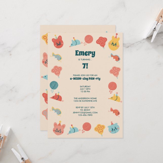 Niedlich Kitty Cat Children's Birthday Party Einladung (Vorderseite/Rückseite Beispiel)