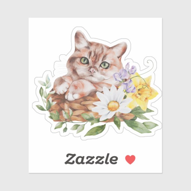 Niedlich Kitty Cat Daffodils Daisies Blume Aufkleber (Blatt)
