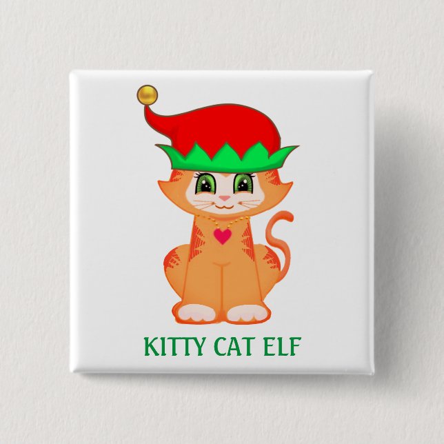 Niedlich Kitty Cat Elf Weihnachten Button (Vorderseite)