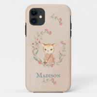 Niedlich Kitty Cat Floral Vintag Einfache Monogram