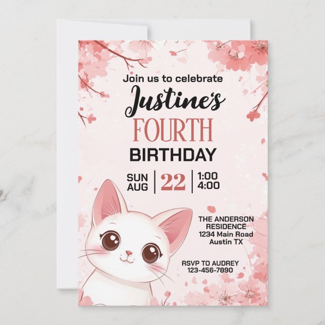 Niedlich Kitty Cat Geburtstagsparty Einladung (Vorderseite)