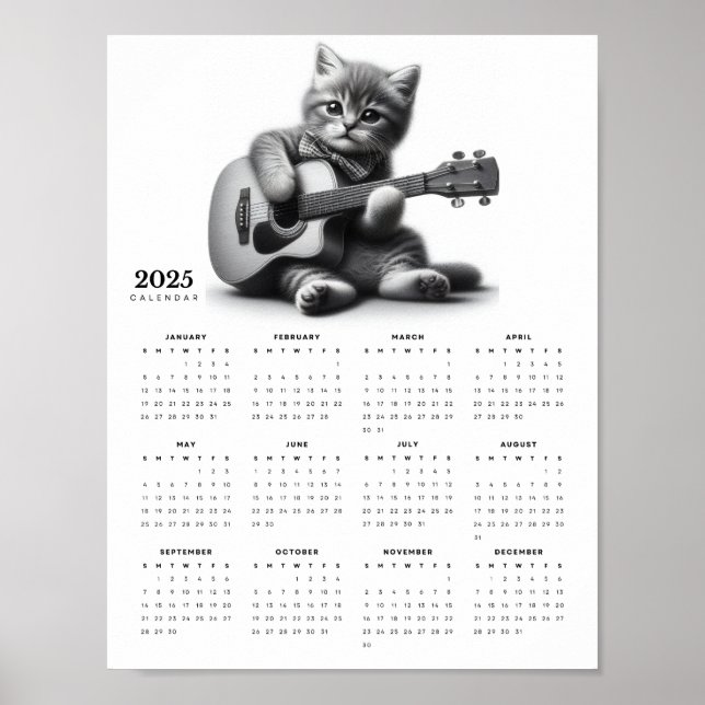 Niedlich Kitty Cat Guitarist in Bow Krawatte 2025  Poster (Vorne)