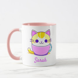 Niedlich Kitty Cat Kawaii Personalisierter Name Tasse