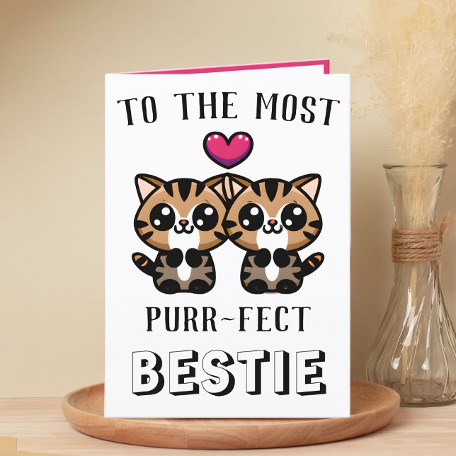 Niedlich Kitty Cat Kitten Beste Freundin Glückwuns Dankeskarte (cute kitten purr birthday card for best friend)