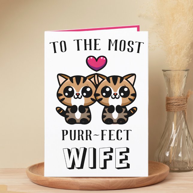 Niedlich Kitty Cat Kitten Pun Ehefrau Happy Birthd Dankeskarte (cute kitten purr birthday card for wife)